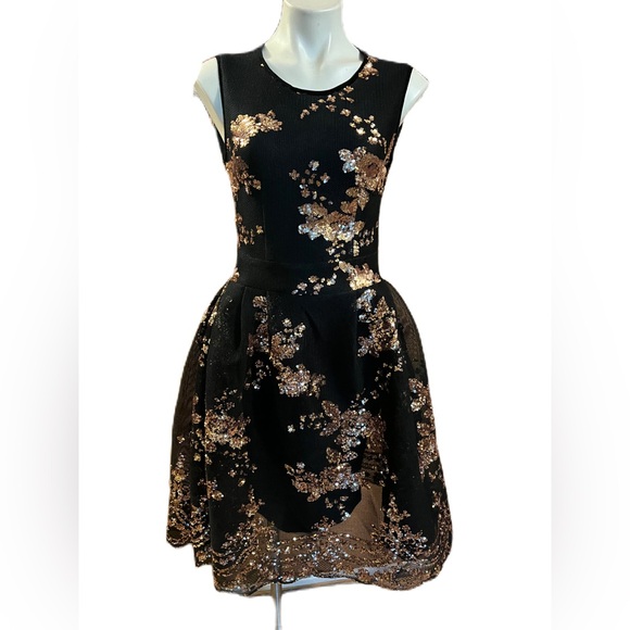 Maje Robe Maille Basket Black Sequin Fit and Flare Dress Large